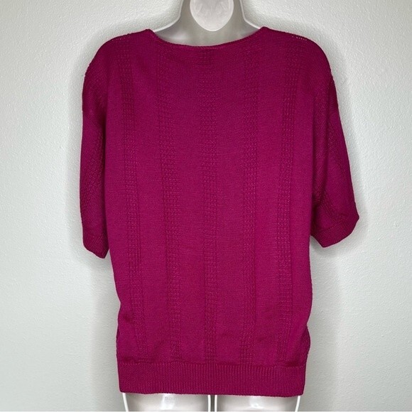 Vintage Cricket Lane Short Sleeve Embroidered Sweater Berry Pink Women Large - Picture 5 of 11